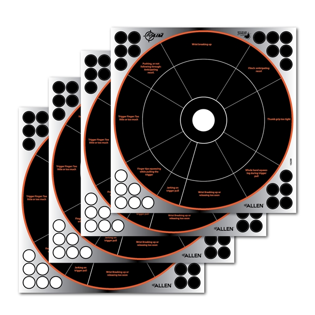 Picture of Allen 15239 EZ Aim Reflective Bullseye Self-Adhesive Paper Target 12" X 12" 4 Per Pack