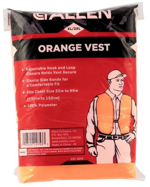 Picture of Allen Orange Vest For Hunters, Bubba Size Blaze Orange 15753 026509157533