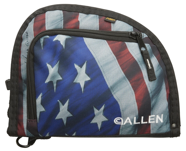 Picture of  Allen 7719 Victory Auto Fit Handgun Case Usa Flag Endura W/Black Trim, 1-Pocket, Knit Lining, Foam Padding & Lockable Zippers 9" X 7" Interior Dimensions 026509077190