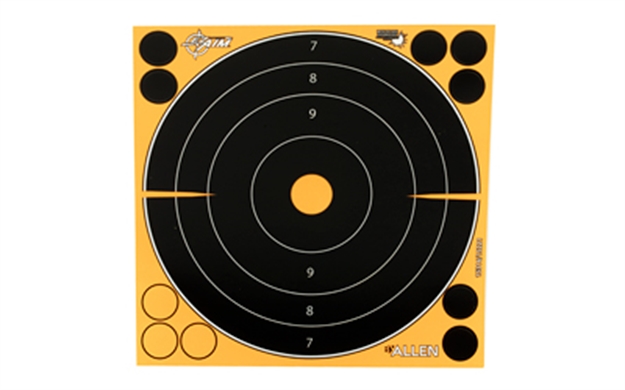 Picture of  Ez-Aim 15316 Splash Reactive Target Self-Adhesive Paper Black/Orange 8" Bullseye Includes Pasters 6 Pack 026509048053
