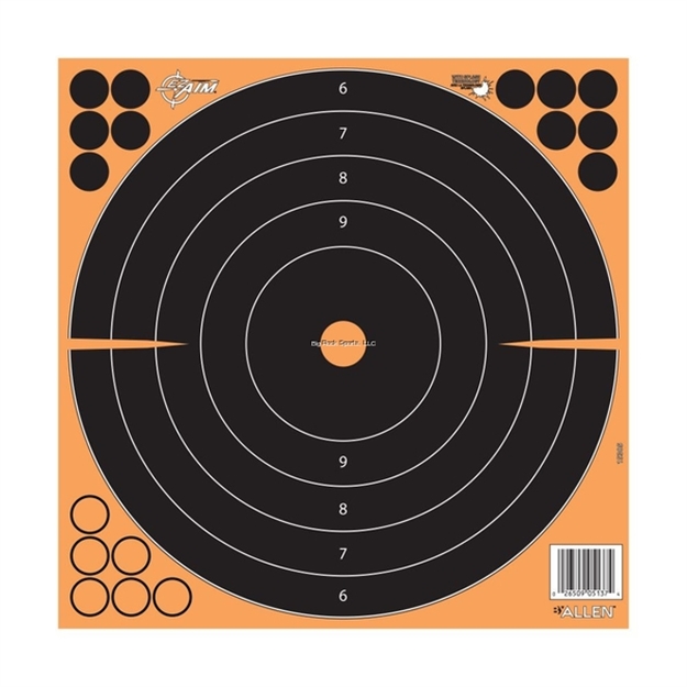 Picture of Allen Ez-Aim Splash Adhesive Round Bullseye Targets, 12" X 12", 100-Pack, Bulk, Black/Orange