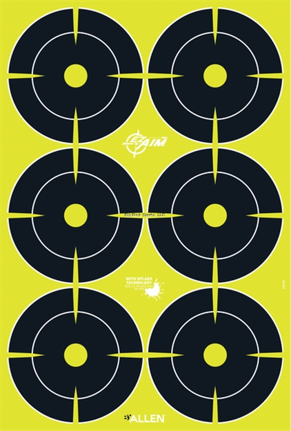 Picture of Allen Ez-Aim Splash Non-Adhesive 6 Spot Targets, 18" X 12", 100-Pack, Bulk, Black