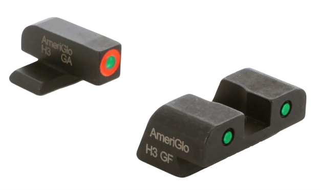 Picture of  Ameriglo Sa446 Spartan Sight Set For Springfield Armory Hellcat Standard  Black | Green Tritium With Orange Outline Front Sight Green Tritium With Black Outline Rear Sight