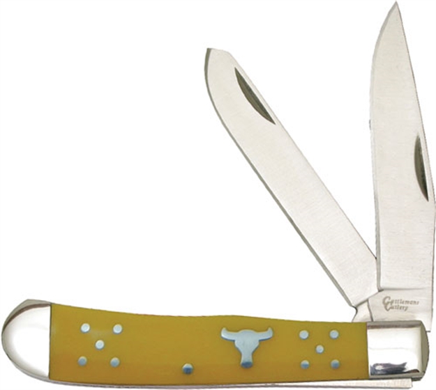 Picture of American Buffalo Knife & Tool Cattlemans Cutlery 3.25" Yellow Handle Trapper 2-Blade CC0002YD 815949010368