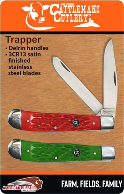 Picture of American Buffalo Knife & Tool Cattlemans Cutlery Green/ Red Trapper 2-Pack Promo