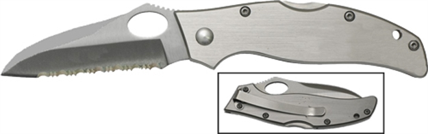 Picture of American Buffalo Knife & Tool Flash Lockback 3" Srrtd Blade SS Handle W/Pocket Clip<