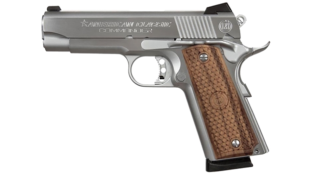 Picture of American Classic Acc9c 1911 Classic Commander SA 9Mm Luger 4.25" 9+1 Hardwood W/Mac Logo Grip Hard Chrome