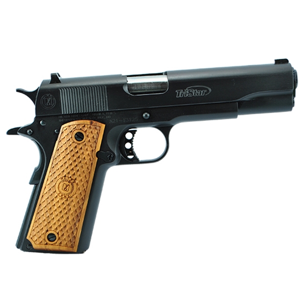 Picture of  Tristar 85601 American Classic Government 1911 45 Acp 8+1, 5" Stainless Steel Barrel, Blued Serrated Steel Slide, Blued Steel Frame W/Beavertail, Wood Grip 713780856018