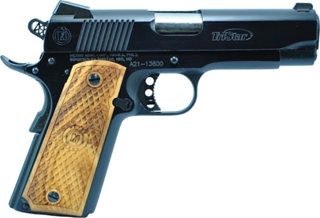 Picture of  Tristar 85624 American Classic Commander 1911 9Mm Luger 9+1 4.25" Stainless Steel Barrel, Blued Steel Serrated Slide, Blued Steel Frame W/Beavertail, Wood Grip, Right Hand
