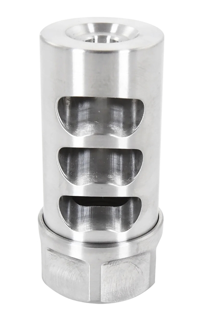 Picture of  American Precision Arms G2l5830s Gen 2 Little Bastard Self Timing Brake Stainless Steel With 5/8"-24 Tpi Threads, 2.22" Oal & 1" Diameter For 30 Cal Rifle