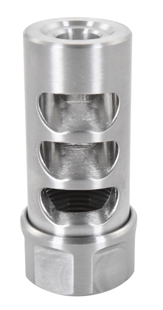 Picture of  American Precision Arms G2m1222s Gen 2 Micro Bastard Self Timing Brake Stainless Steel With 1/2"-28 Tpi Thread, 1.86" Oal & .750" Diameter For 22 Cal Small Barrel Ar-Platform & Hunting Rifles