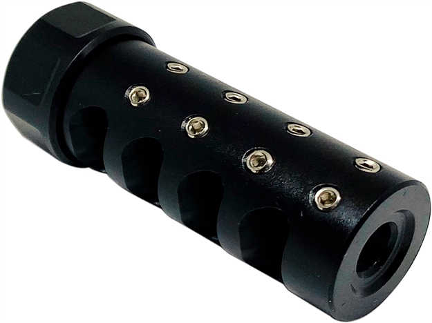 Picture of  American Precision Arms G3a1265n The Answer Gen 3 Micro Bastard Brake Black Nitride Stainless Steel With 1/2"-28 Tpi Threads, 2.20" Oal & .600"-.750" Diameter For 6.5 Cal Ar-Platform & Hunting Rifles 810131790011