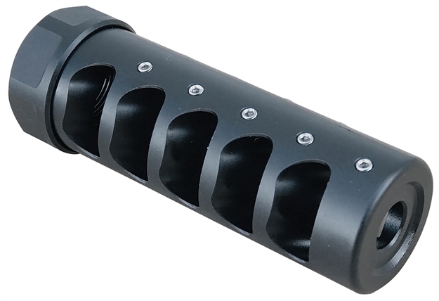 Picture of  American Precision Arms G3f5838n Gen 3 Fat Bastard Self Timing Brake Black Nitride Stainless Steel With 5/8"-24 Tpi Threads, 3.50" Oal & 1.10" Diameter For 338 Cal Rifle 810131790622