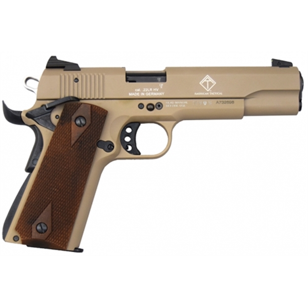 Picture of Gsg Gsg2210m1911t 1911  22 LR 10+1 5" Threaded Barrel, Tan Serrated Slide & Zinc Alloy W/Beavertail Frame, Double Diamond Walnut Grip GERG2210M1911T