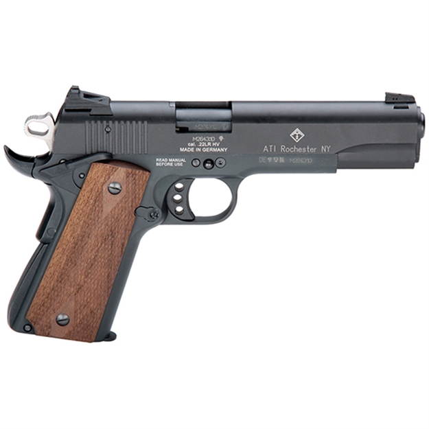 Picture of Gsg Gsg2210m1911 1911  22 LR 10+1 5" Threaded Barrel, Black Anodized Serrated Slide & Zinc Alloy W/Beavertail Frame, Double Diamond Walnut Grip GERG2210M1911 813393011504