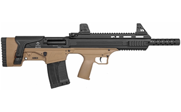Picture of  Ati Atig12bdt Bulldog  12 Gauge Semi-Auto 3" 5+1 18.50" Black Steel Barrel, Black Aluminum Receiver, Picatinny Rail, Tan Fixed Bullpup Stoc & Grip