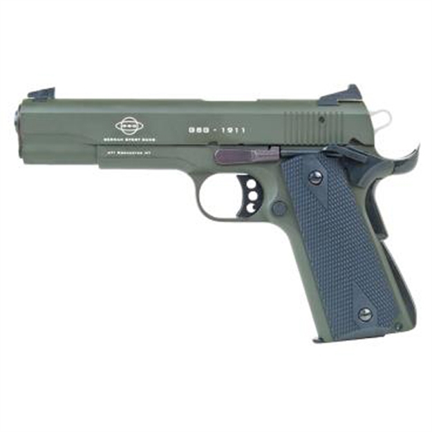 Picture of Gsg Gsg2210m1911g 1911  22 LR 10+1 5" Threaded Barrel, OD Green Serrated Slide, OD Green Zinc Alloy W/Beavertail Frame, Double Diamond Walnut Grip GERG2210M1911G