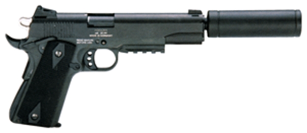 Picture of Gsg Gsg1911adop M1911 Adop 22 LR 10+1 5" Black Steel/Threaded Barrel & Serrated Slide, Zinc Alloy W/Accessory Rail & Beavertail Frame Black Double Diamond Polymer Grip GERG1911ADOP 813393012600