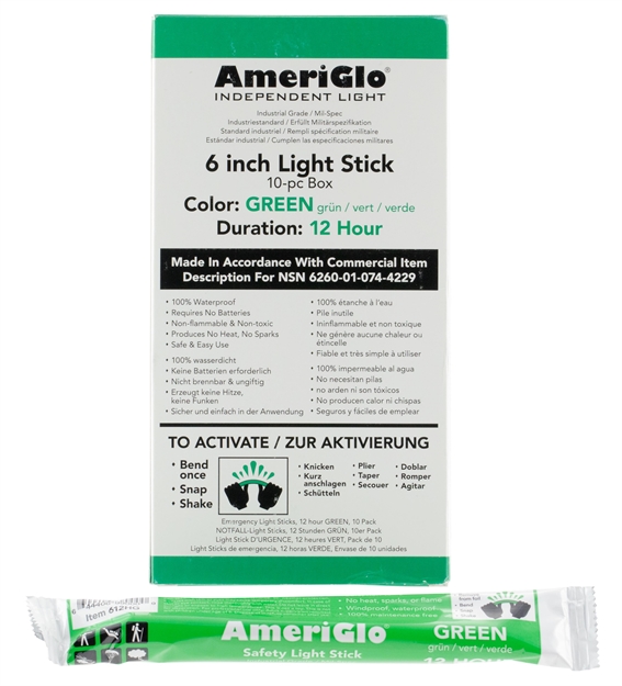 Picture of Ameriglo 612Hg10b 6" 12 Hour Waterproof Green Light Stick/10 Pack