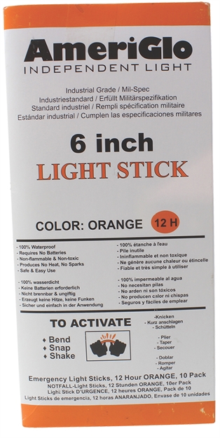 Picture of Ameriglo 612Ho100f 6" 12 Hour Orange Light Stick 100/Pack