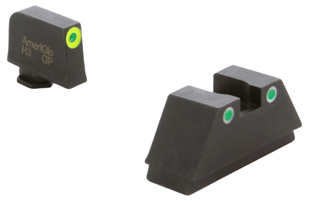 Picture of  Ameriglo Gl333 Optic Compatible Sight Set For Glock  XL Tall Green Tritium Lumigreen Outline Front Sight-Green Tritium White Outline Rear Sight