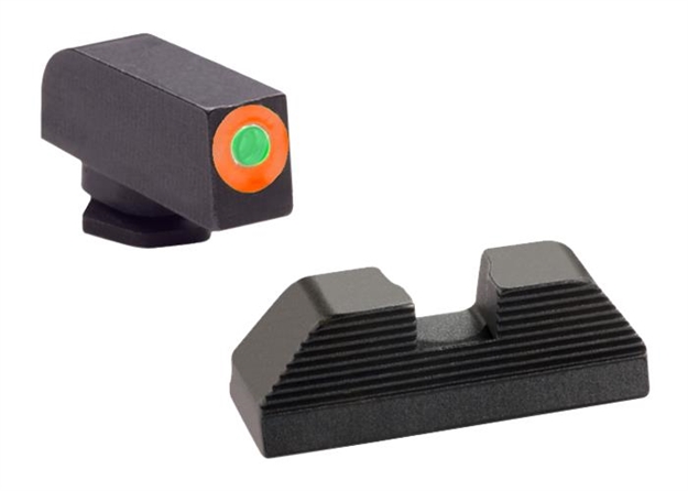 Picture of Ameriglo Gl436 Protector Sight Set For Glock  Green Tritium Orange Outline Front Sight-Black Serrated Rear Sight GL-436