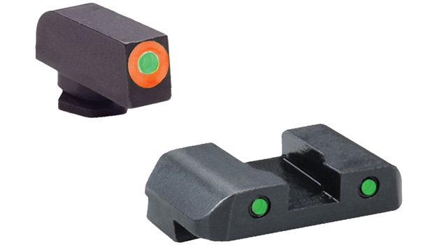 Picture of  Ameriglo Gl446 Spartan Sight Set For Glock  Black | Green Tritium With Orange Outline Front Sight Green Tritium With Black Outline Rear Sight