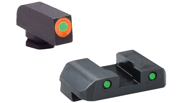Picture of  Ameriglo Gl448 Spartan Sight Set For Glock  Black | Green Tritium With Orange Outline Front Sight Green Tritium With Black Outline Rear Sight
