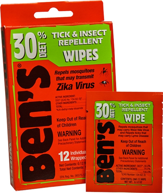 Picture of Amk Ben's 30 Insect Repellent 30% Deet Wipes 12 Wipes Perbox 00067085 044224070852