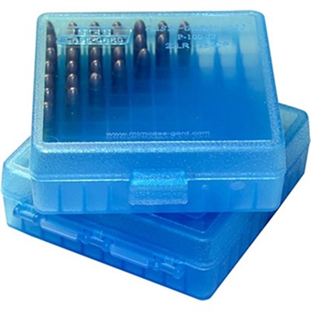 Picture of Mtm Case-Gard Ammo Box 100 Round Flip Top For .22 Lr, Clear Blue P1002224 026057117249