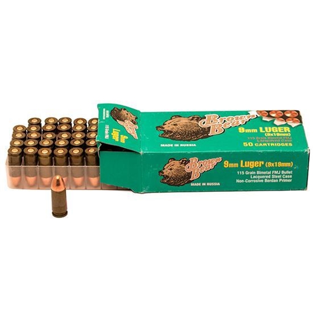 Picture of Ammo, Brown Bear, Aa919rfmj, 9Mm Luger, 115 Gr., Fmj, 50Rd Per Box, 500Rd Per Case, 10 Boxes Per Cas