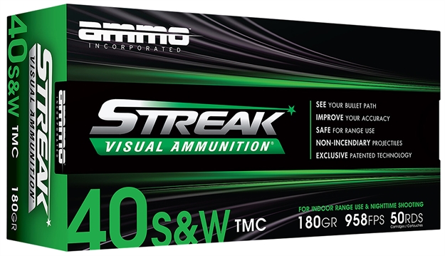 Picture of Ammo Inc 40180Tmcstrkgrn50 Streak Visual (Green)  40S&W 180Gr Total Metal Case 50 Per Box/20 Case 40180TMC-STRK-GRN-50