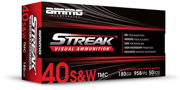 Picture of Ammo Inc 40180Tmcstrkred50 Streak Visual (Red)  40S&W 180Gr Total Metal Case 50 Per Box/20 Case 40180TMC-STRK-RED-50 818778023530