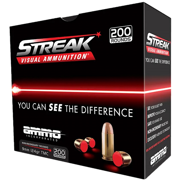 Picture of  Ammo Inc 9124Tmcstrkred200 Streak Visual (Red)  9Mm Luger 124Gr Total Metal Case 200 Per Box/5 Case