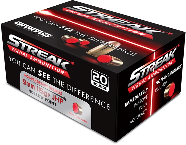 Picture of  Ammo Incorporated 9115JHPSTRKRED Streak Visual  9mm Luger 115 GR Jacketed Hollow Point (JHP) 20 Bx/10 CS