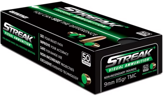 Picture of Ammo Inc 9115Tmcstrkgrn50 Streak Visual (Green)  9Mm Luger 115Gr Total Metal Case 50 Per Box/20 Case 9115TMC-STRK-GRN-50