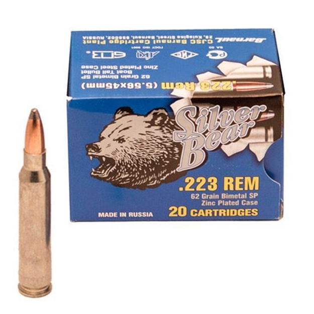Picture of Ammo, Silver Bear, A223rspn, .223 Rem, 62 Gr., Sp, 20Rd Per Box, 500Rd Per Case, 25 Boxes Per Case