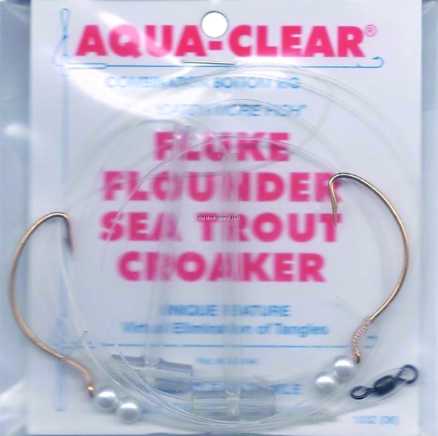Picture of Aqua Clear Hi/Lo Fluke/ Flounder/Trout/Croaker 2/0 WG Gold Hooks/Pearls