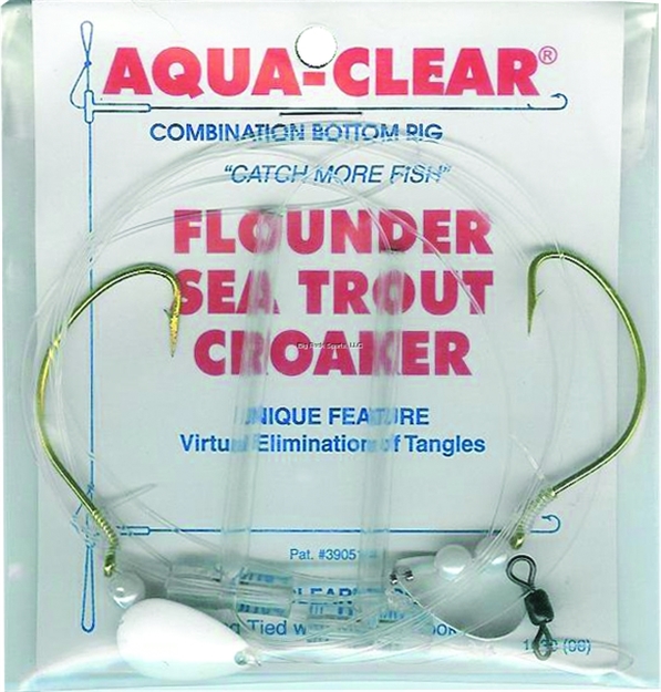 Picture of Aqua Clear Hi/Lo Fluke/ Flounder/Trout/Croaker 2/0 WG Gold Hooks/Pearls/Spinners