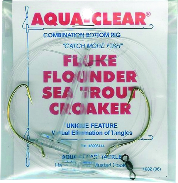 Picture of Aqua Clear Hi/Lo Fluke/ Flounder/Trout/Croaker 2/0 Wide Gap Gold Plated Hooks