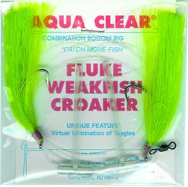 Picture of Aqua Clear Hi/Lo Fluke/ Flounder/Trout/Croaker Grn Hair Sil Fish 3/0 Sswg Hooks