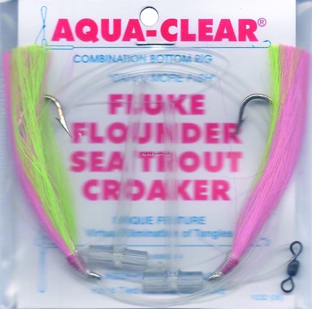 Picture of Aqua Clear Hi/Lo Fluke/ Flounder/Trout/Croaker Pink/Grn Hair 3/0 EX LG Hooks