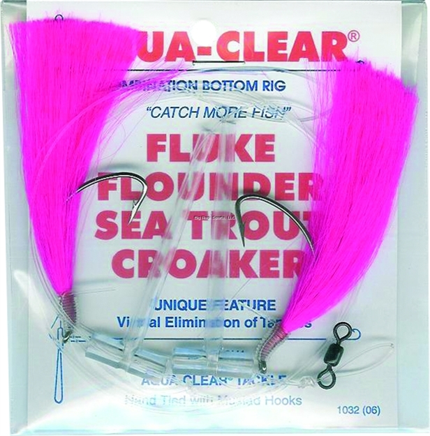 Picture of Aqua Clear Hi/Lo Fluke/ Flounder/Trout/Croaker Pink Hair Sil Fish 3/0 Sswg Hooks