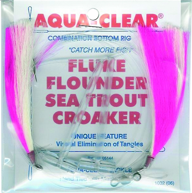 Picture of Aqua Clear Hi/Lo Fluke/ Flounder/Trout/Croaker Pink/Wht Hair 3/0 EX LG Hooks