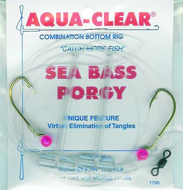 Picture of Aqua Clear Hi/Lo Rig Sea Bass/ Porgy 1/0 Gld Beak Straight Hooks/ Red Bead