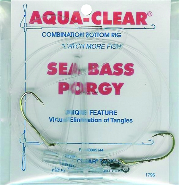 Picture of Aqua Clear Hi/Lo Rig Sea Bass/ Porgy 1/0 Gld Beak Straight Shank Hooks