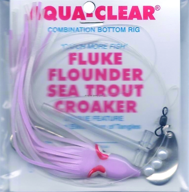 Picture of Aqua Clear Single Leader Fluke/Flounder/Trout Pink Glo Squid 4" Pearl/Spinner 3/0 Hooks
