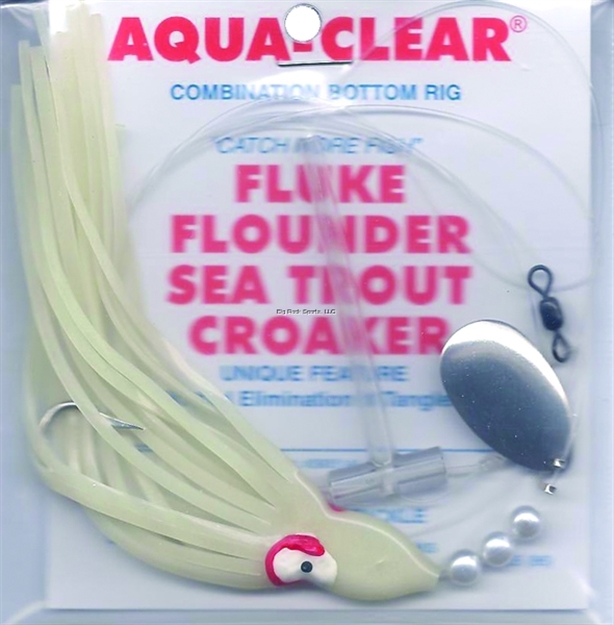 Picture of Aqua Clear Single Leader Fluke/Flounder/Trout Wht Glo Squid 4" Pearl/Spin 3/0 Hook