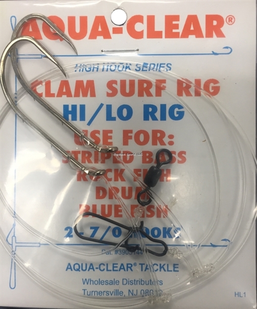 Picture of Aqua Clear Striped Bass Drum Hi-Lo Clam Rig 2-7/0 Bait Holder Hks Dropper Loop