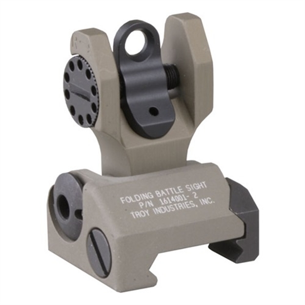Picture of Troy Ind Ssigfbsroft00 Rear Folding Battlesight Round  Flat Dark Earth Folding For Ar-15 SSIG-FBS-R0FT-00